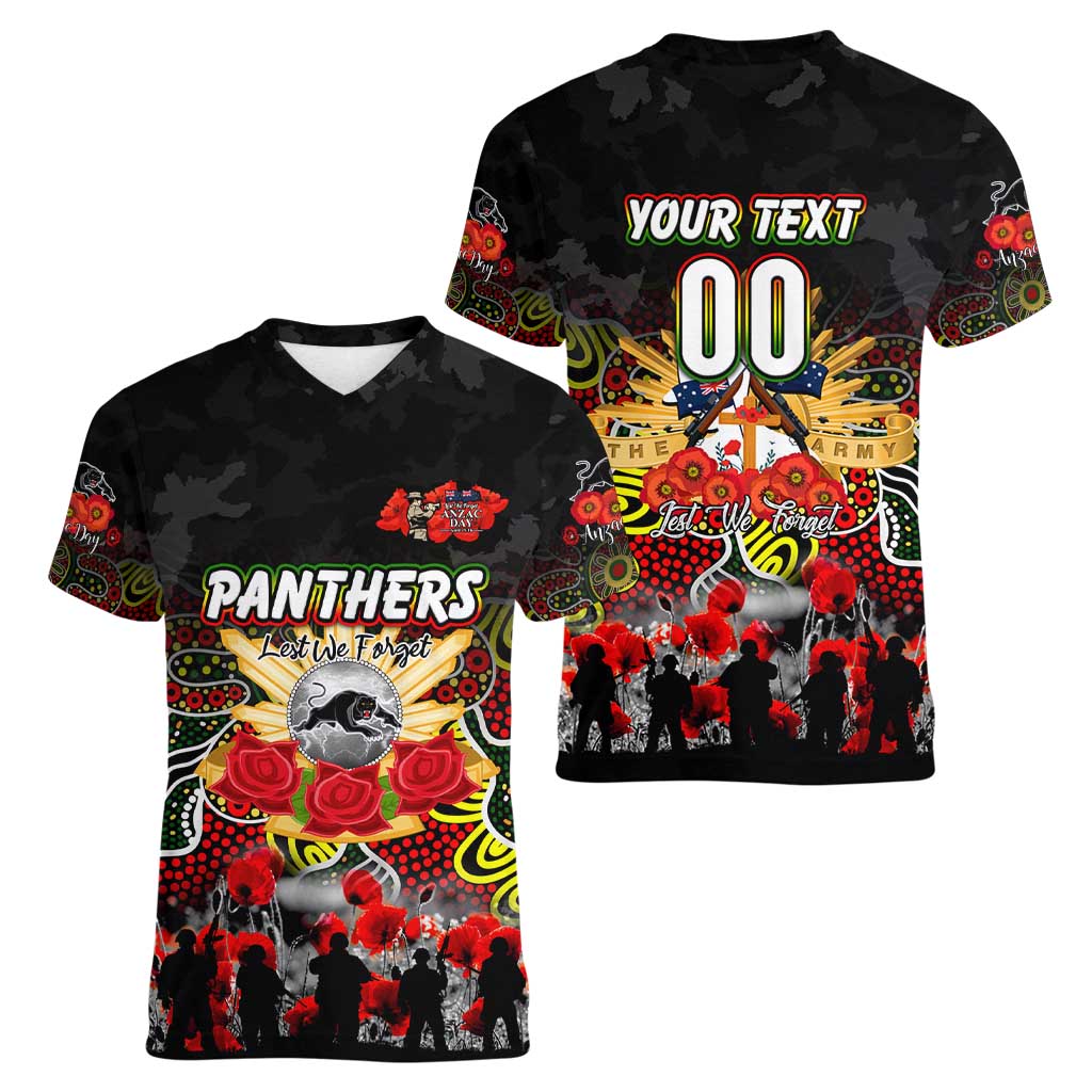 Personalized Panthers ANZAC Day Women V-Neck T-Shirt Australian Army - Lest We Forget