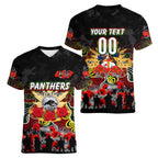 Personalized Panthers ANZAC Day Women V-Neck T-Shirt Australian Army - Lest We Forget