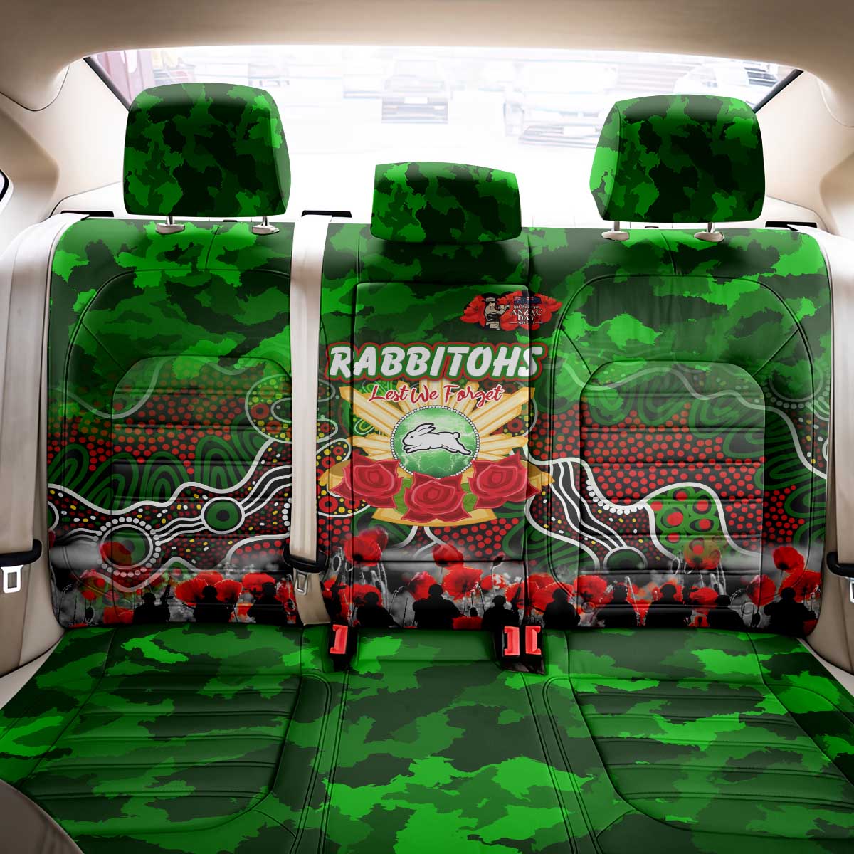 Rabbitohs ANZAC Day Back Car Seat Cover Australian Army - Lest We Forget