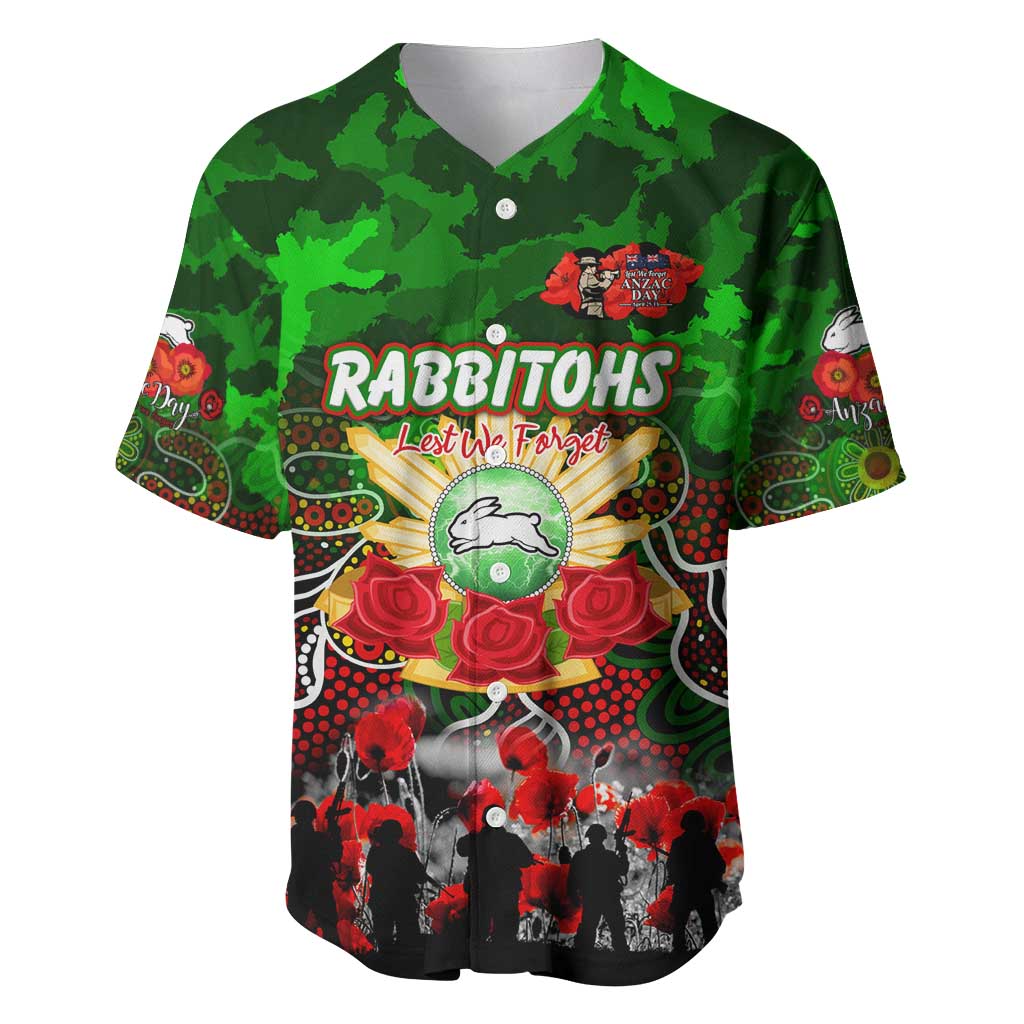 Personalized Rabbitohs ANZAC Day Baseball Jersey Australian Army - Lest We Forget