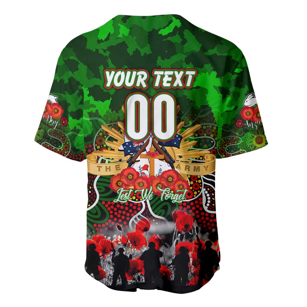 Personalized Rabbitohs ANZAC Day Baseball Jersey Australian Army - Lest We Forget