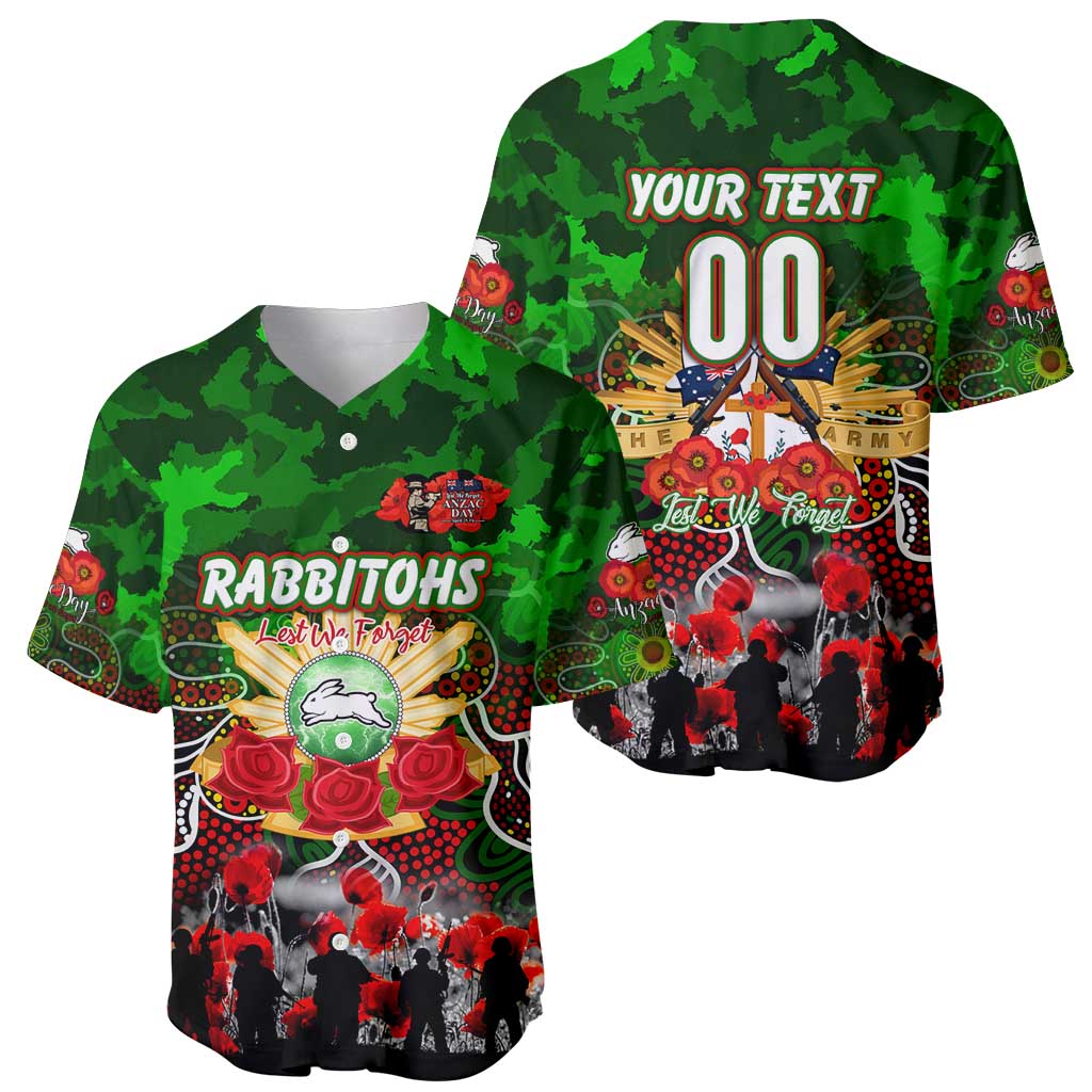 Personalized Rabbitohs ANZAC Day Baseball Jersey Australian Army - Lest We Forget