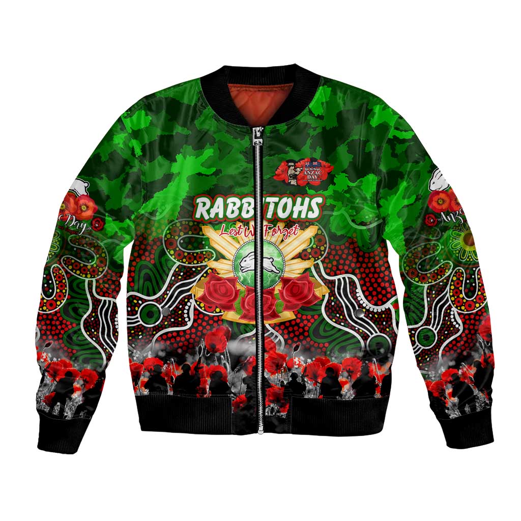 Personalized Rabbitohs ANZAC Day Bomber Jacket Australian Army - Lest We Forget