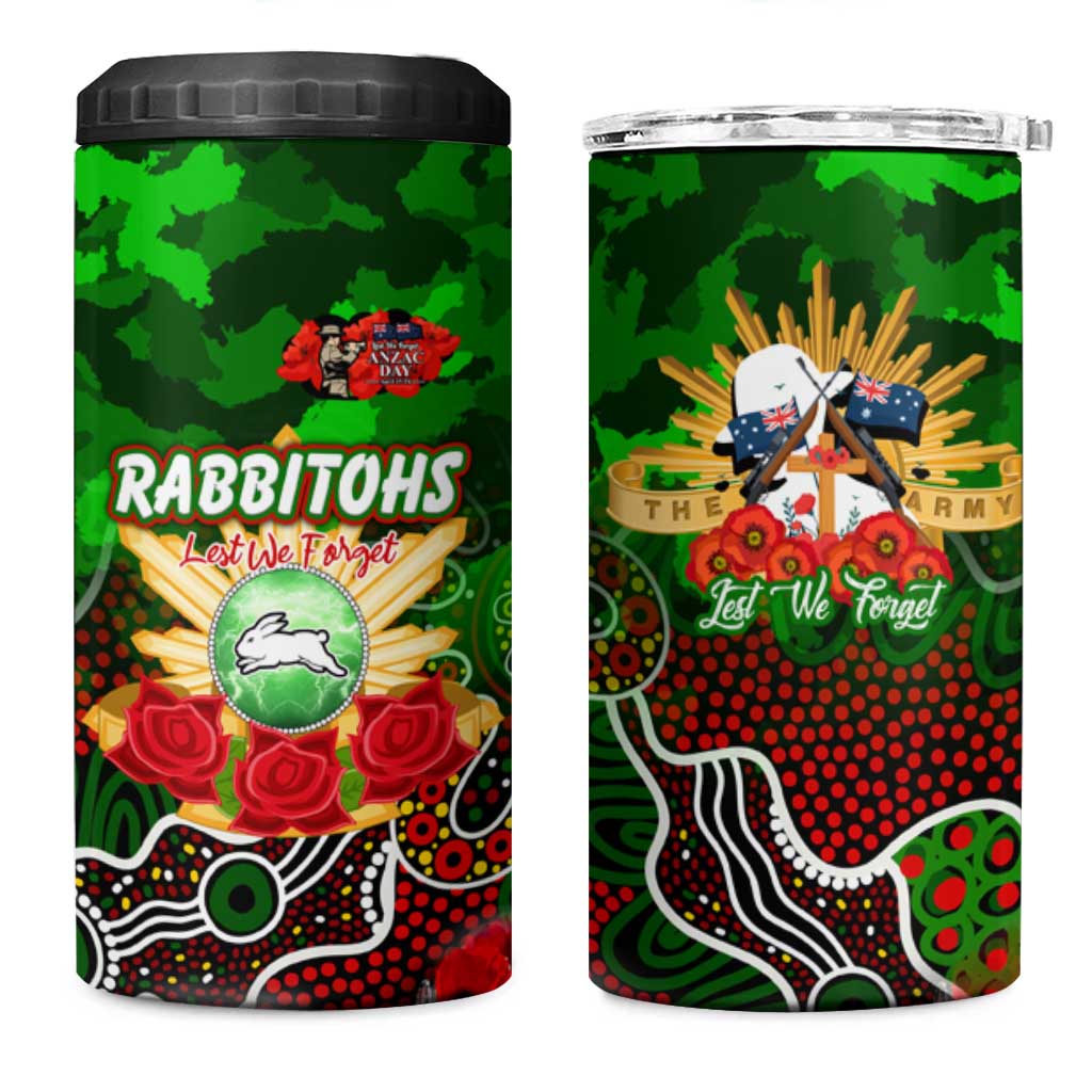 Personalized Rabbitohs ANZAC Day 4 in 1 Can Cooler Tumbler Australian Army - Lest We Forget