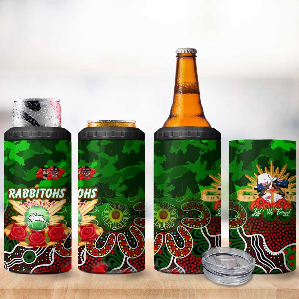 Personalized Rabbitohs ANZAC Day 4 in 1 Can Cooler Tumbler Australian Army - Lest We Forget