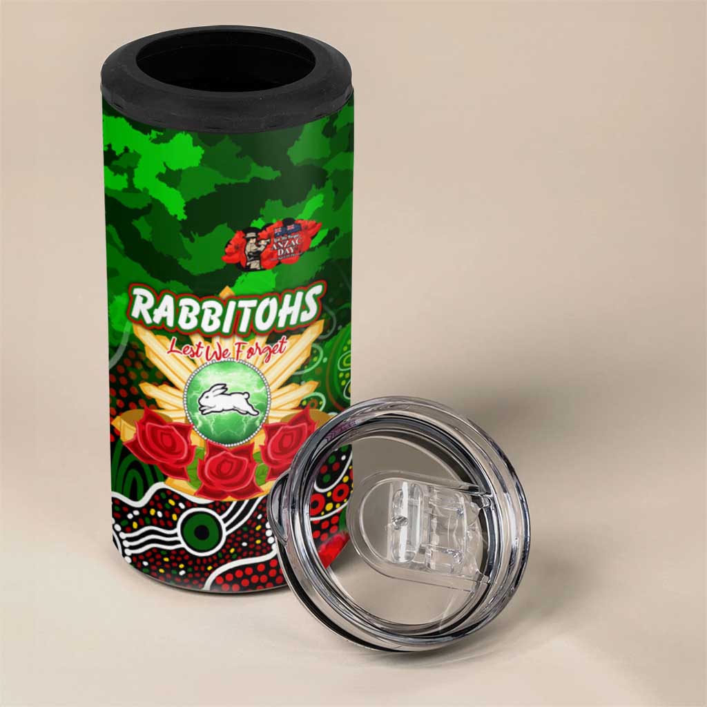 Personalized Rabbitohs ANZAC Day 4 in 1 Can Cooler Tumbler Australian Army - Lest We Forget