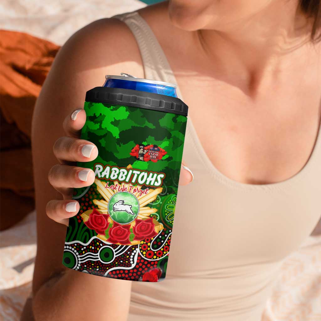 Personalized Rabbitohs ANZAC Day 4 in 1 Can Cooler Tumbler Australian Army - Lest We Forget