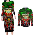 Personalized Rabbitohs ANZAC Day Couples Matching Long Sleeve Bodycon Dress and Long Sleeve Button Shirt Australian Army - Lest We Forget