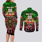 Personalized Rabbitohs ANZAC Day Couples Matching Long Sleeve Bodycon Dress and Long Sleeve Button Shirt Australian Army - Lest We Forget