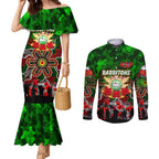Personalized Rabbitohs ANZAC Day Couples Matching Mermaid Dress and Long Sleeve Button Shirt Australian Army - Lest We Forget