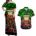Personalized Rabbitohs ANZAC Day Couples Matching Off Shoulder Maxi Dress and Hawaiian Shirt Australian Army - Lest We Forget
