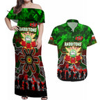 Personalized Rabbitohs ANZAC Day Couples Matching Off Shoulder Maxi Dress and Hawaiian Shirt Australian Army - Lest We Forget