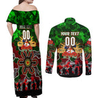 Personalized Rabbitohs ANZAC Day Couples Matching Off Shoulder Maxi Dress and Long Sleeve Button Shirt Australian Army - Lest We Forget