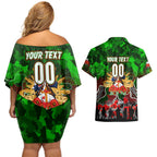 Personalized Rabbitohs ANZAC Day Couples Matching Off Shoulder Short Dress and Hawaiian Shirt Australian Army - Lest We Forget
