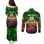 Personalized Rabbitohs ANZAC Day Couples Matching Puletasi and Long Sleeve Button Shirt Australian Army - Lest We Forget