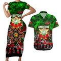 Personalized Rabbitohs ANZAC Day Couples Matching Short Sleeve Bodycon Dress and Hawaiian Shirt Australian Army - Lest We Forget