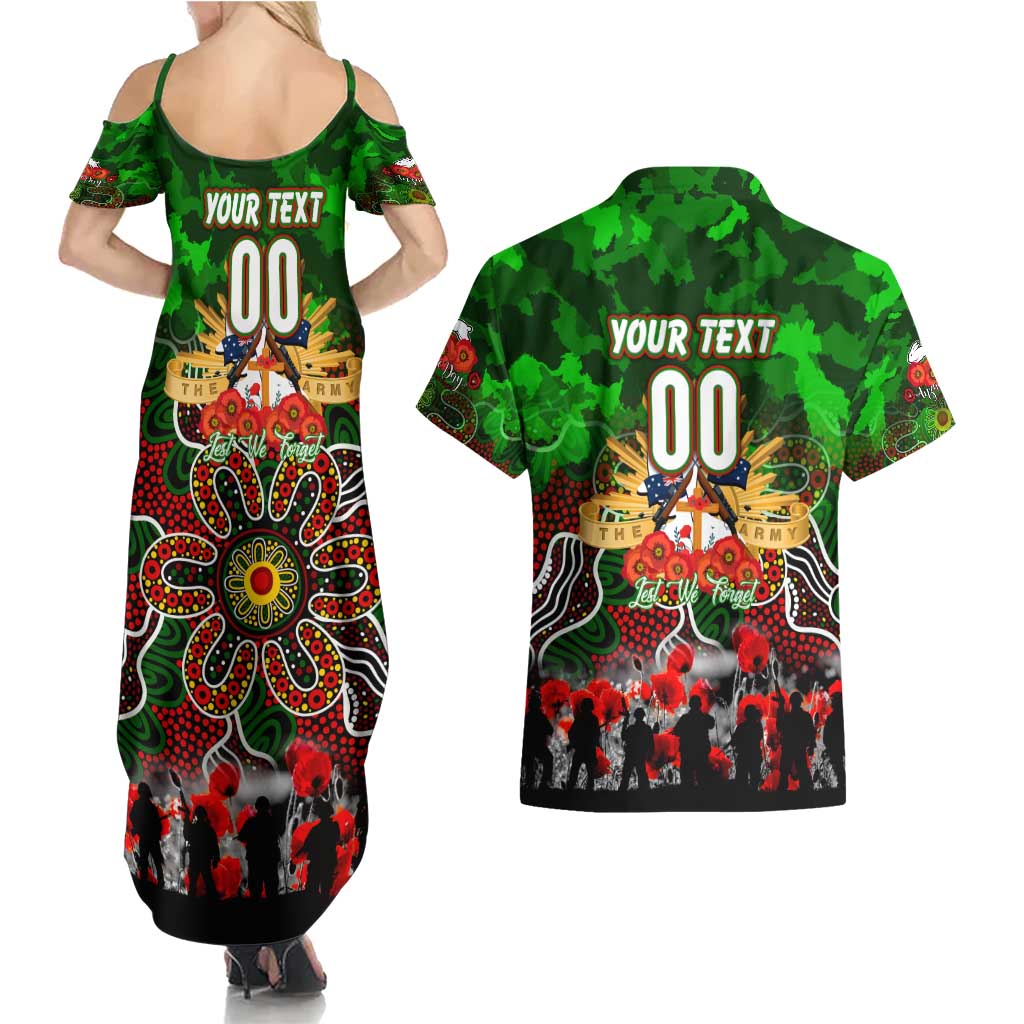 Personalized Rabbitohs ANZAC Day Couples Matching Summer Maxi Dress and Hawaiian Shirt Australian Army - Lest We Forget