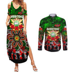 Personalized Rabbitohs ANZAC Day Couples Matching Summer Maxi Dress and Long Sleeve Button Shirt Australian Army - Lest We Forget