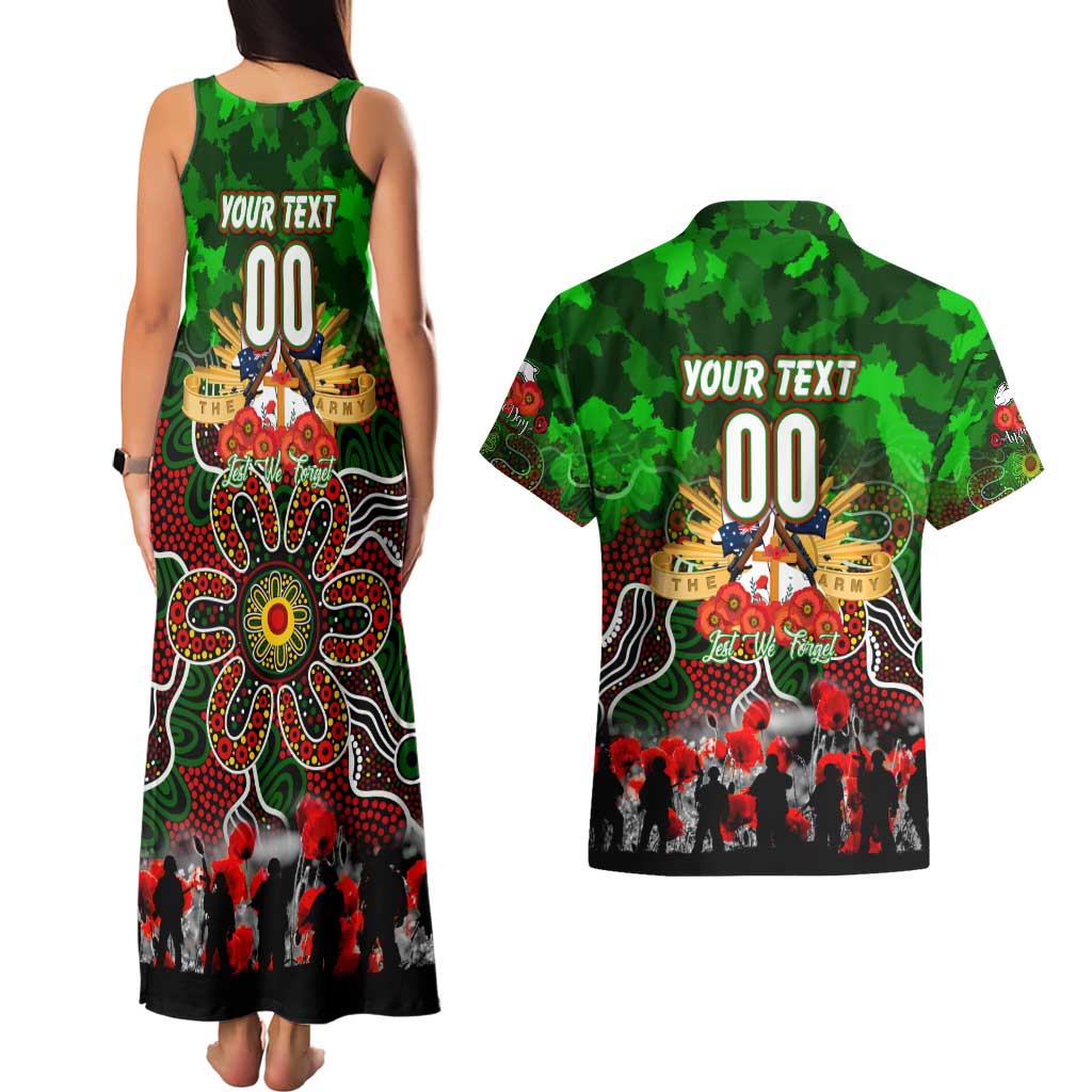 Personalized Rabbitohs ANZAC Day Couples Matching Tank Maxi Dress and Hawaiian Shirt Australian Army - Lest We Forget