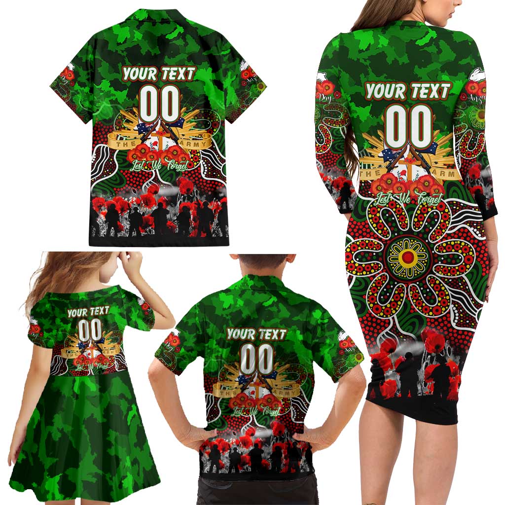 Personalized Rabbitohs ANZAC Day Family Matching Long Sleeve Bodycon Dress and Hawaiian Shirt Australian Army - Lest We Forget
