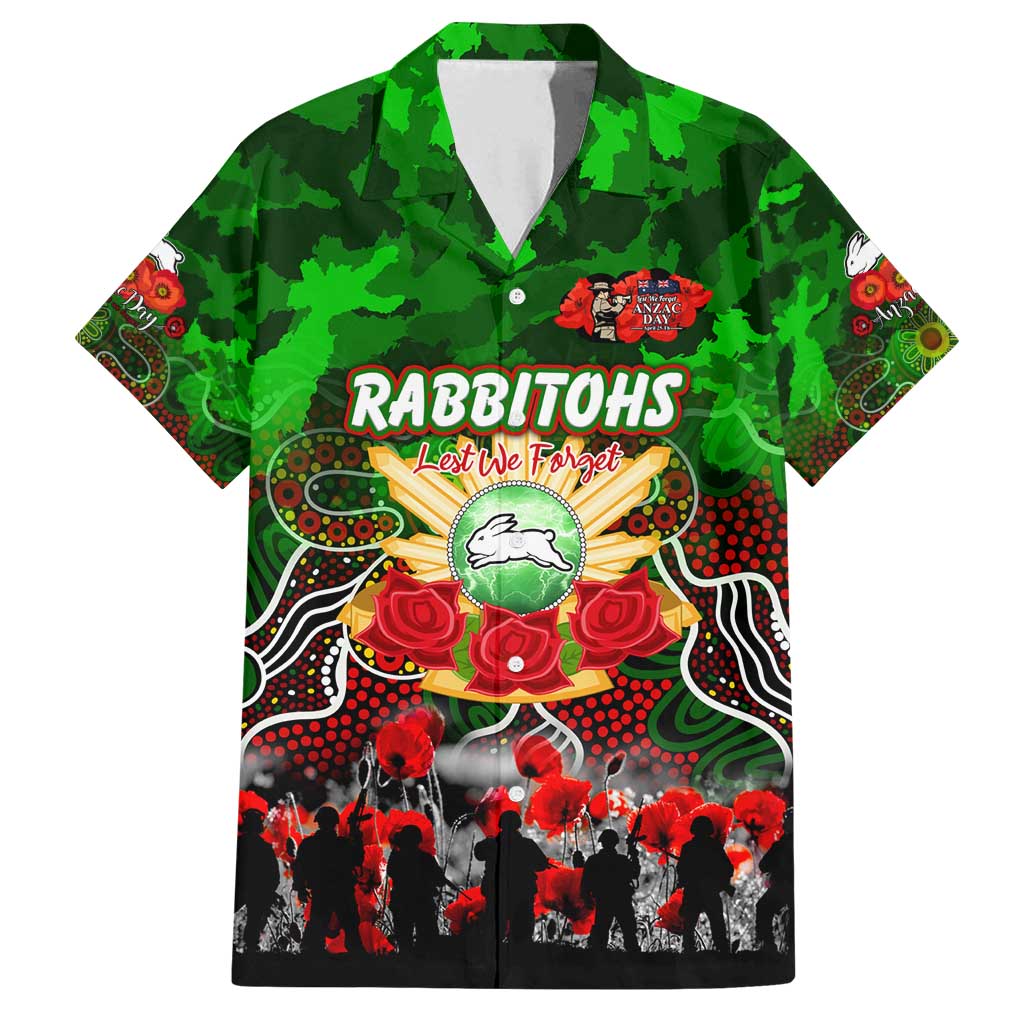 Personalized Rabbitohs ANZAC Day Family Matching Long Sleeve Bodycon Dress and Hawaiian Shirt Australian Army - Lest We Forget
