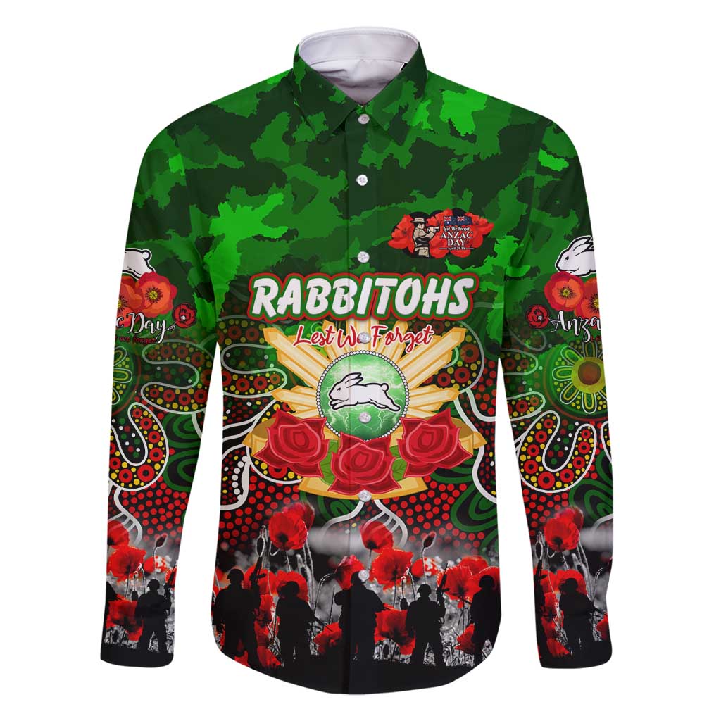 Personalized Rabbitohs ANZAC Day Family Matching Long Sleeve Bodycon Dress and Hawaiian Shirt Australian Army - Lest We Forget