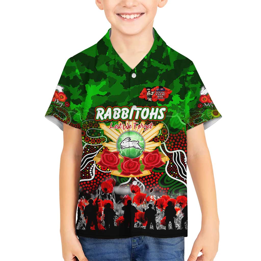 Personalized Rabbitohs ANZAC Day Family Matching Long Sleeve Bodycon Dress and Hawaiian Shirt Australian Army - Lest We Forget