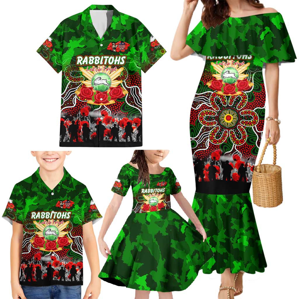 Personalized Rabbitohs ANZAC Day Family Matching Mermaid Dress and Hawaiian Shirt Australian Army - Lest We Forget