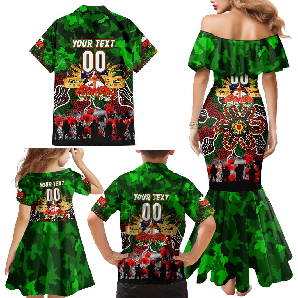 Personalized Rabbitohs ANZAC Day Family Matching Mermaid Dress and Hawaiian Shirt Australian Army - Lest We Forget