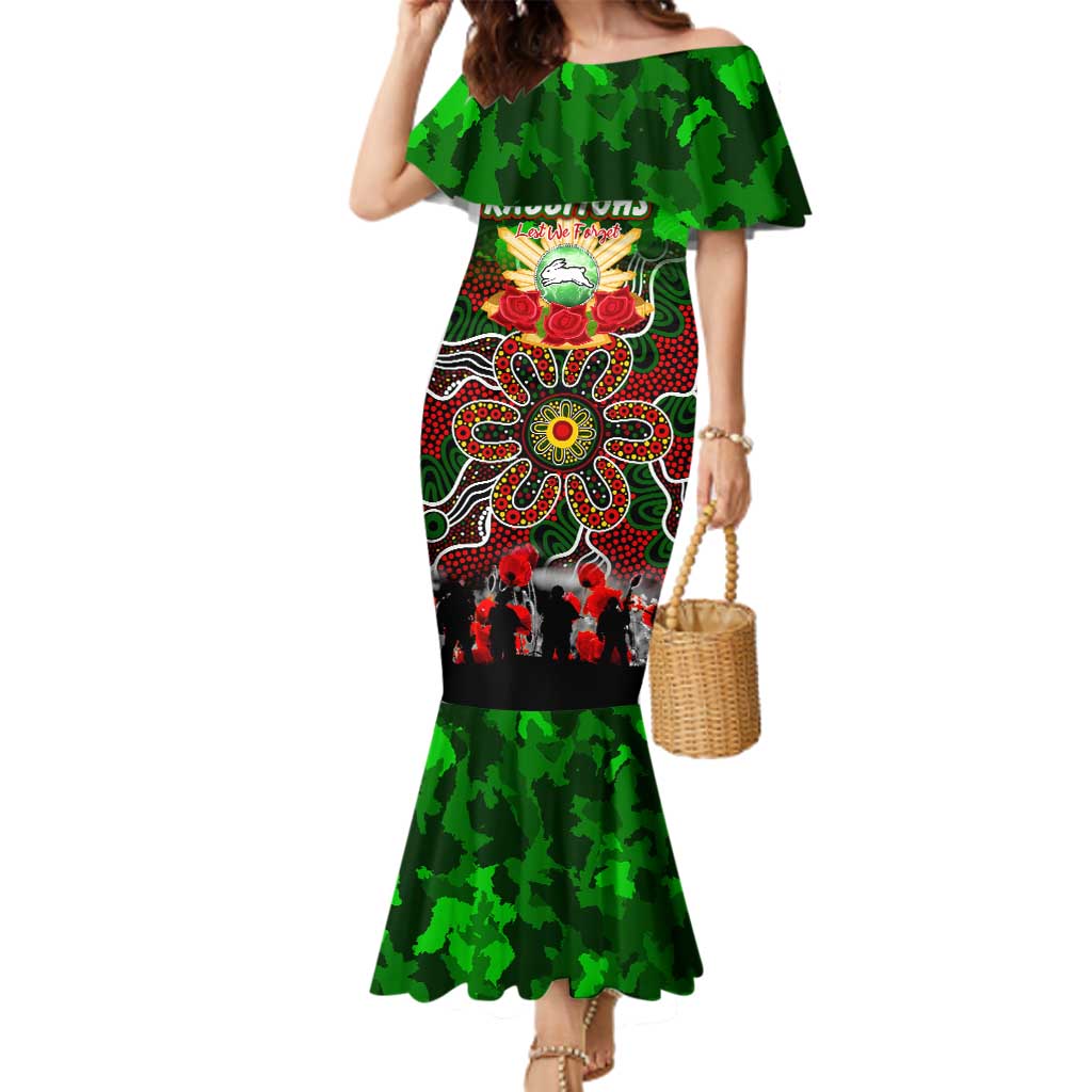 Personalized Rabbitohs ANZAC Day Family Matching Mermaid Dress and Hawaiian Shirt Australian Army - Lest We Forget