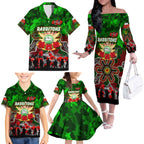 Personalized Rabbitohs ANZAC Day Family Matching Off The Shoulder Long Sleeve Dress and Hawaiian Shirt Australian Army - Lest We Forget