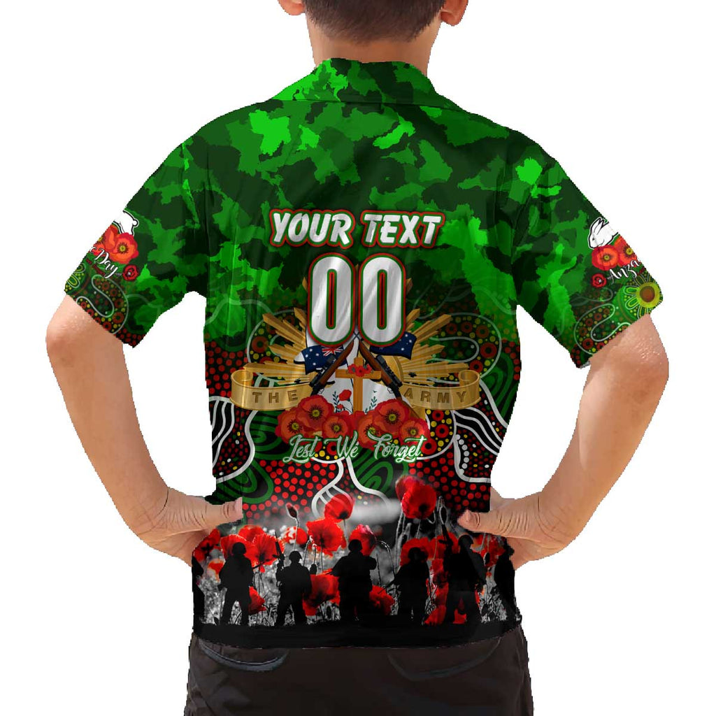 Personalized Rabbitohs ANZAC Day Family Matching Off The Shoulder Long Sleeve Dress and Hawaiian Shirt Australian Army - Lest We Forget