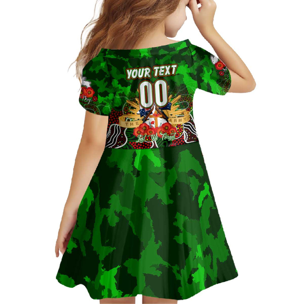 Personalized Rabbitohs ANZAC Day Family Matching Off The Shoulder Long Sleeve Dress and Hawaiian Shirt Australian Army - Lest We Forget