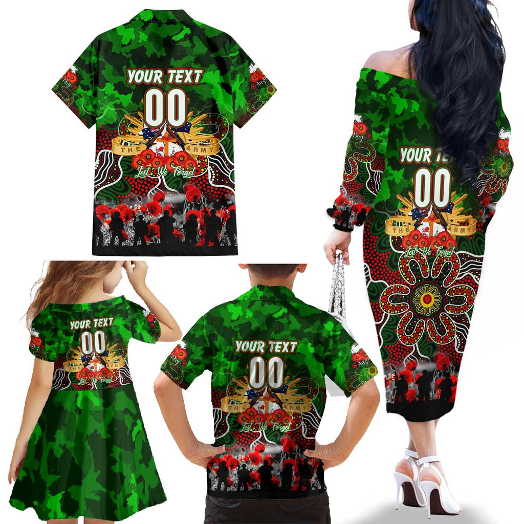 Personalized Rabbitohs ANZAC Day Family Matching Off The Shoulder Long Sleeve Dress and Hawaiian Shirt Australian Army - Lest We Forget