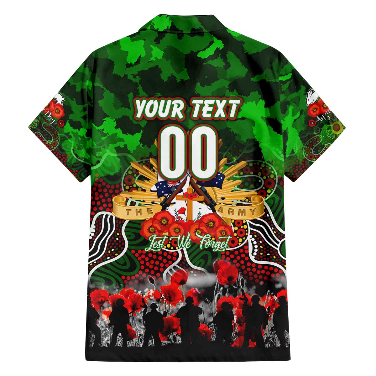 Personalized Rabbitohs ANZAC Day Family Matching Off The Shoulder Long Sleeve Dress and Hawaiian Shirt Australian Army - Lest We Forget