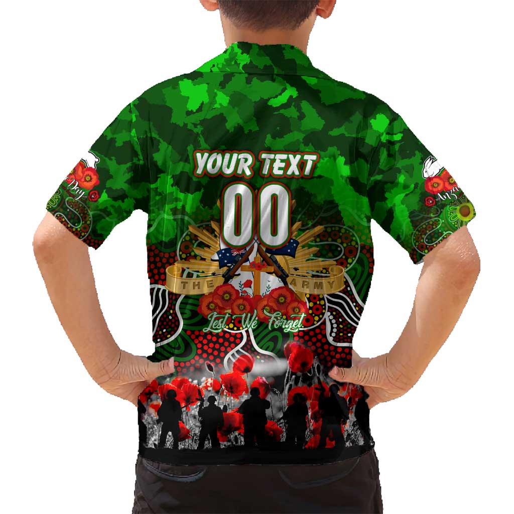 Personalized Rabbitohs ANZAC Day Family Matching Off Shoulder Maxi Dress and Hawaiian Shirt Australian Army - Lest We Forget