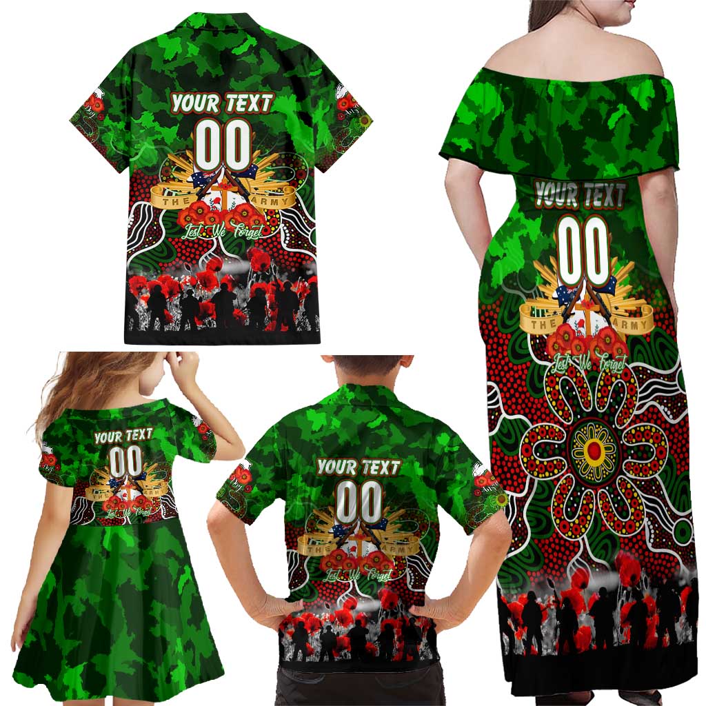 Personalized Rabbitohs ANZAC Day Family Matching Off Shoulder Maxi Dress and Hawaiian Shirt Australian Army - Lest We Forget
