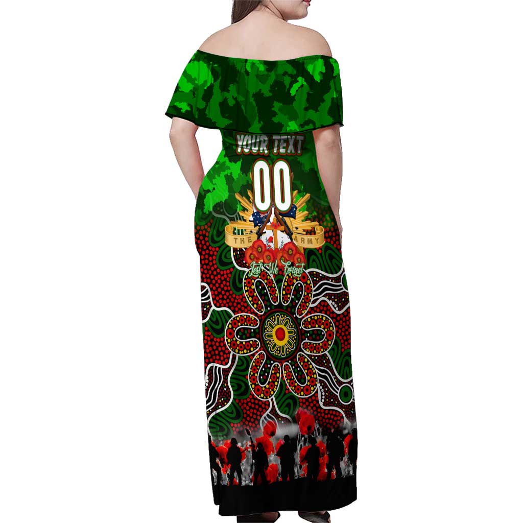 Personalized Rabbitohs ANZAC Day Family Matching Off Shoulder Maxi Dress and Hawaiian Shirt Australian Army - Lest We Forget