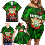 Personalized Rabbitohs ANZAC Day Family Matching Off Shoulder Short Dress and Hawaiian Shirt Australian Army - Lest We Forget
