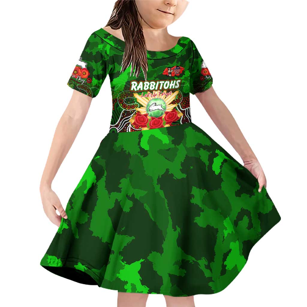 Personalized Rabbitohs ANZAC Day Family Matching Off Shoulder Short Dress and Hawaiian Shirt Australian Army - Lest We Forget