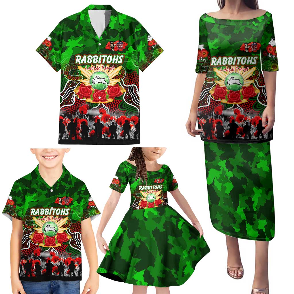 Personalized Rabbitohs ANZAC Day Family Matching Puletasi and Hawaiian Shirt Australian Army - Lest We Forget