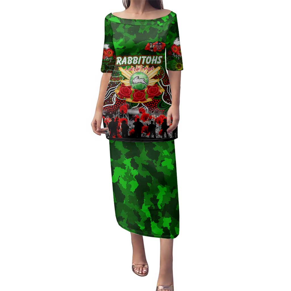 Personalized Rabbitohs ANZAC Day Family Matching Puletasi and Hawaiian Shirt Australian Army - Lest We Forget