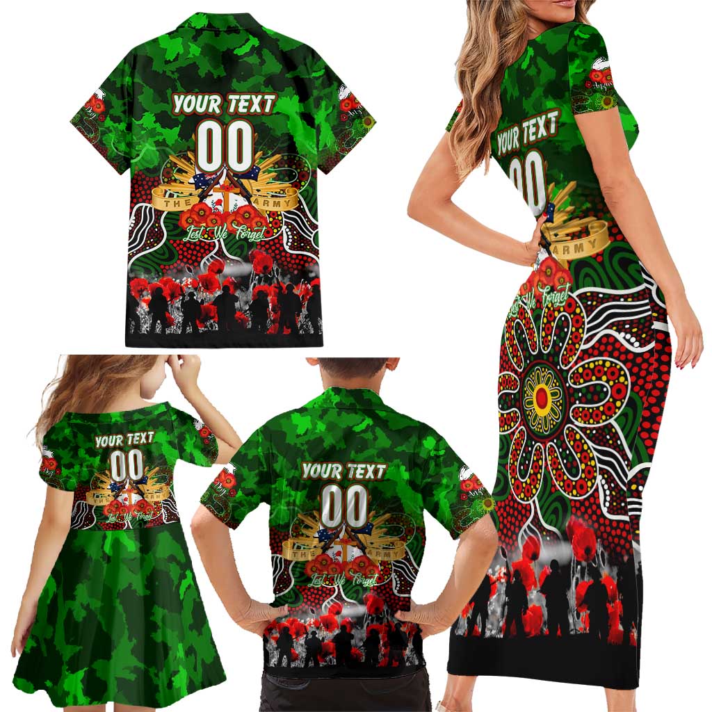 Personalized Rabbitohs ANZAC Day Family Matching Short Sleeve Bodycon Dress and Hawaiian Shirt Australian Army - Lest We Forget