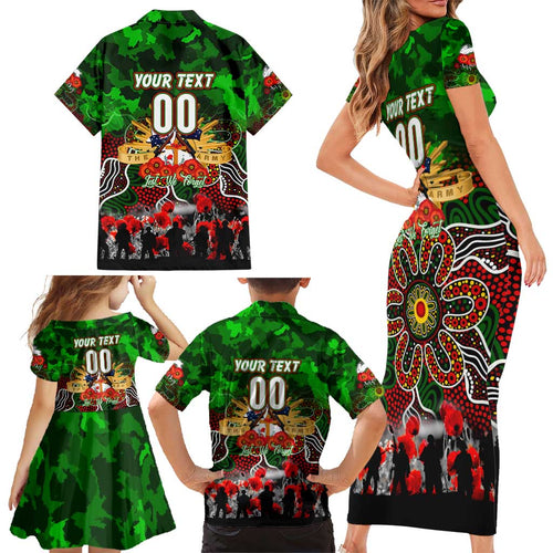 Personalized Rabbitohs ANZAC Day Family Matching Short Sleeve Bodycon Dress and Hawaiian Shirt Australian Army - Lest We Forget