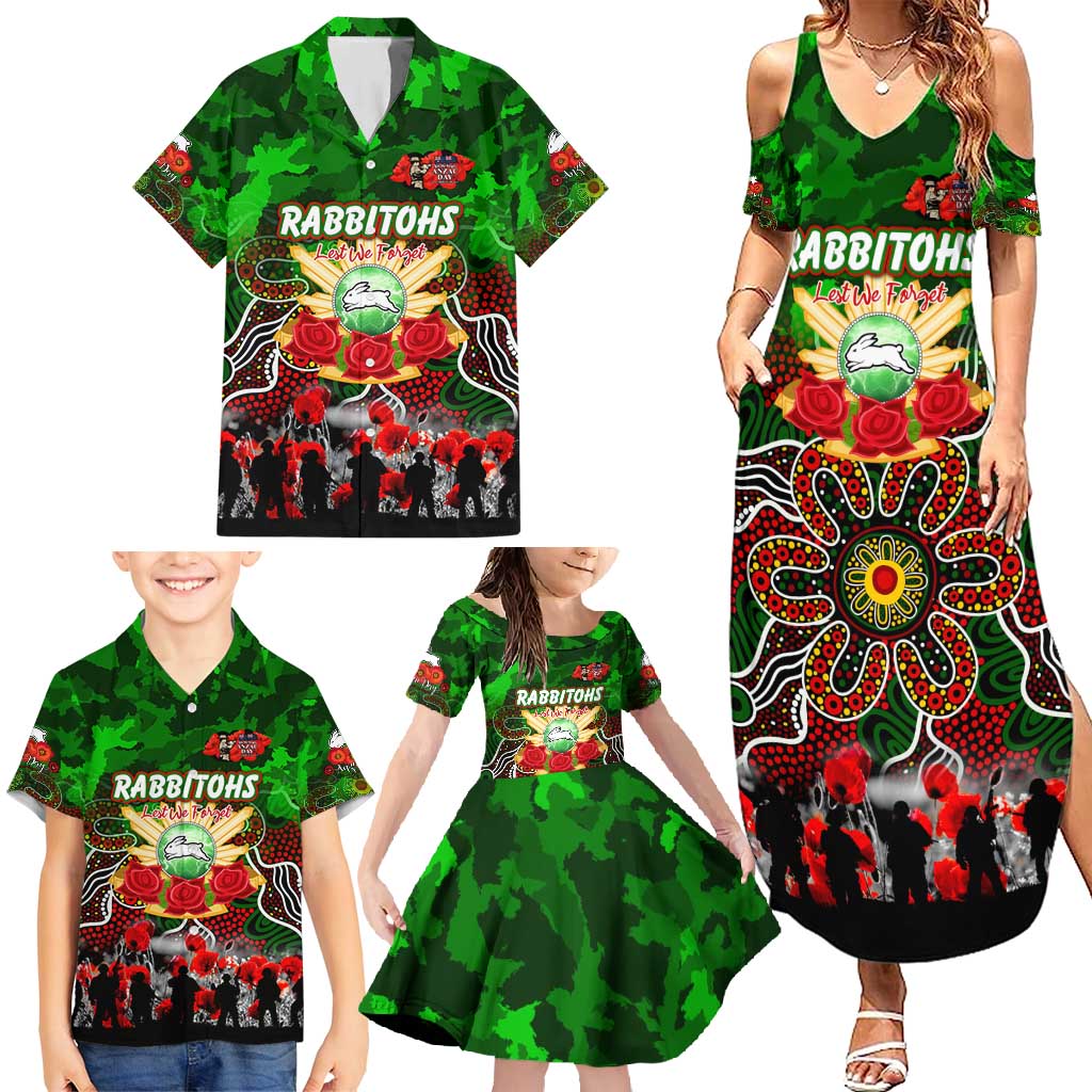 Personalized Rabbitohs ANZAC Day Family Matching Summer Maxi Dress and Hawaiian Shirt Australian Army - Lest We Forget