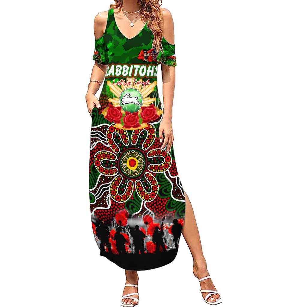Personalized Rabbitohs ANZAC Day Family Matching Summer Maxi Dress and Hawaiian Shirt Australian Army - Lest We Forget