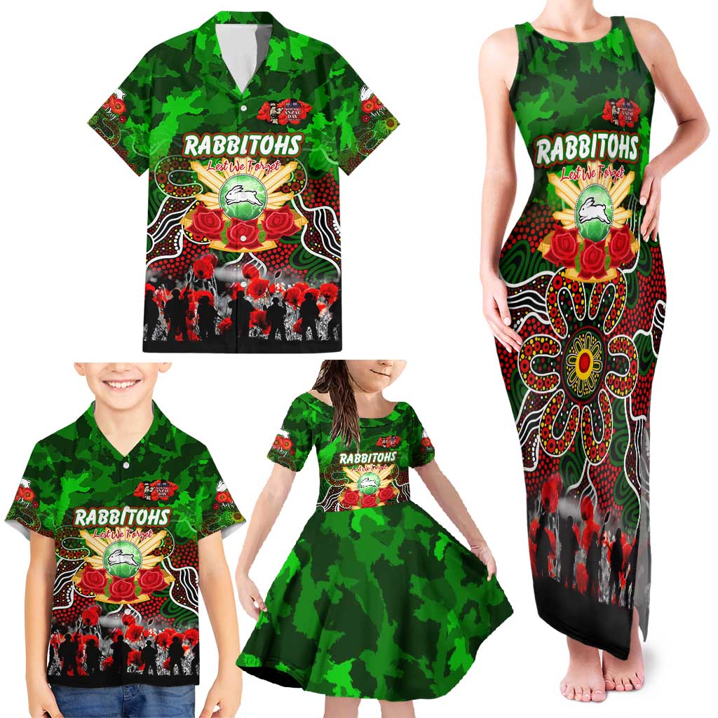 Personalized Rabbitohs ANZAC Day Family Matching Tank Maxi Dress and Hawaiian Shirt Australian Army - Lest We Forget