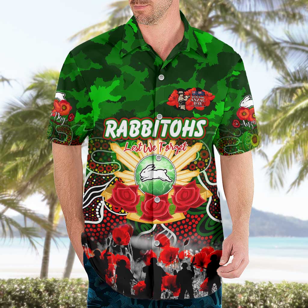 Personalized Rabbitohs ANZAC Day Hawaiian Shirt Australian Army - Lest We Forget