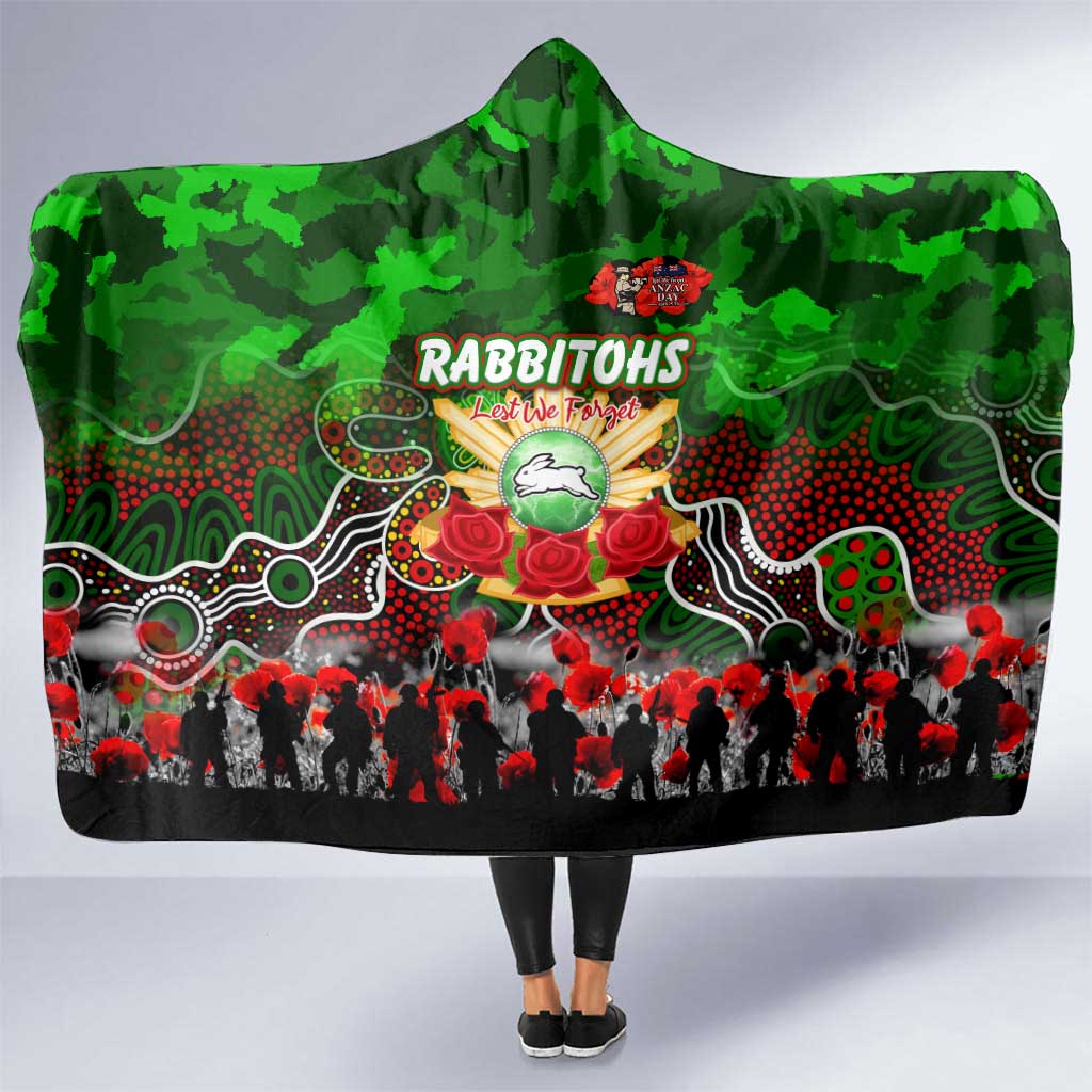 Rabbitohs ANZAC Day Hooded Blanket Australian Army - Lest We Forget