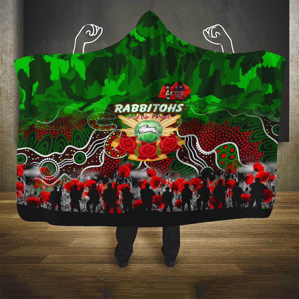 Rabbitohs ANZAC Day Hooded Blanket Australian Army - Lest We Forget